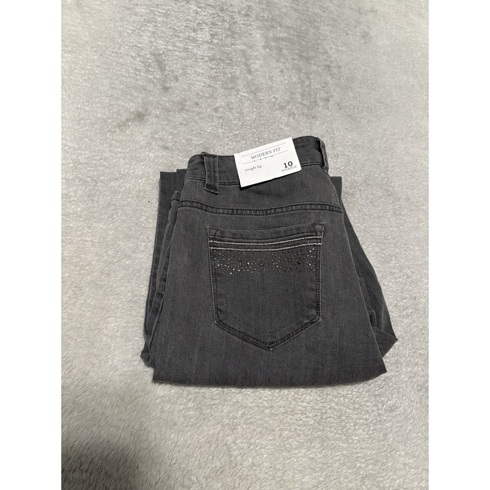 Christopher & Banks Modern Fit Jeans Womens 10 Ave Gray Straight Leg Rhinestone